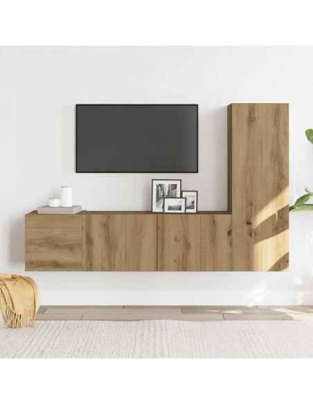 Mobili TV a Parete 3 pz Rovere Artigianale in Legno Multistrato