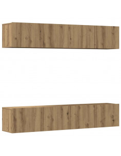 Mobili TV a Parete 4 pz Rovere Artigianale in Legno Multistrato
