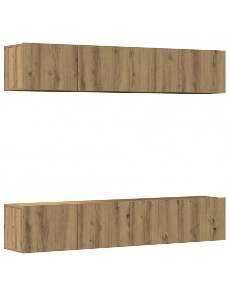 Mobili TV a Parete 4 pz Rovere Artigianale in Legno Multistrato