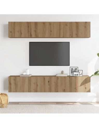 Mobili TV a Parete 4 pz Rovere Artigianale in Legno Multistrato