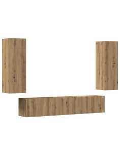 Mobili TV a Parete 4 pz Rovere Artigianale in Legno Multistrato