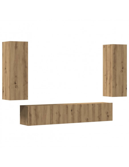 Mobili TV a Parete 4 pz Rovere Artigianale in Legno Multistrato