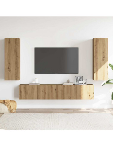 Mobili TV a Parete 4 pz Rovere Artigianale in Legno Multistrato