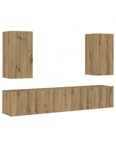 Mobili TV a Parete 4 pz Rovere Artigianale in Legno Multistrato
