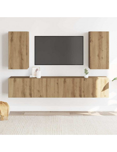Mobili TV a Parete 4 pz Rovere Artigianale in Legno Multistrato