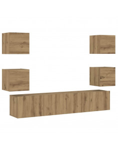 Mobili TV a Parete 6 pz Rovere Artigianale Legno Multistrato