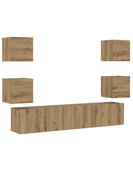 Mobili TV a Parete 6 pz Rovere Artigianale Legno Multistrato