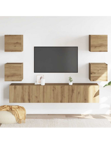 Mobili TV a Parete 6 pz Rovere Artigianale Legno Multistrato
