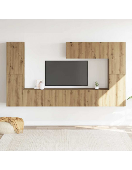 Mobili TV a Parete 7 pz Rovere Artigianale Legno Multistrato