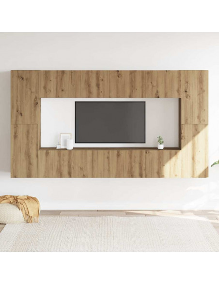 Mobili TV a Parete 8 pz Rovere Artigianale Legno Multistrato