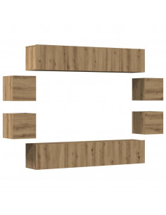 Mobili TV a Parete 8 pz Rovere Artigianale Legno Multistrato