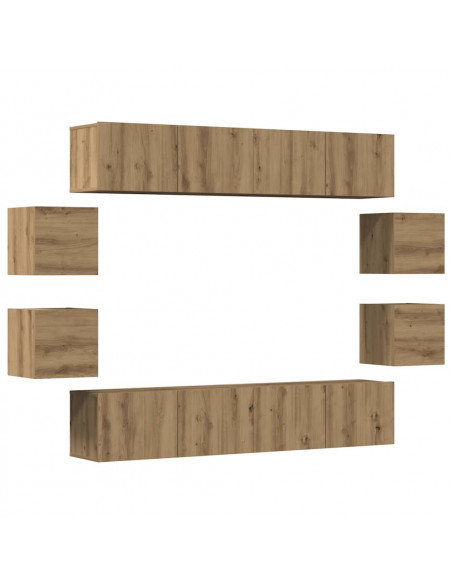 Mobili TV a Parete 8 pz Rovere Artigianale Legno Multistrato