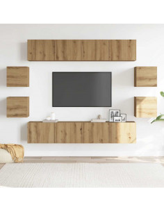 Mobili TV a Parete 8 pz Rovere Artigianale Legno Multistrato 2