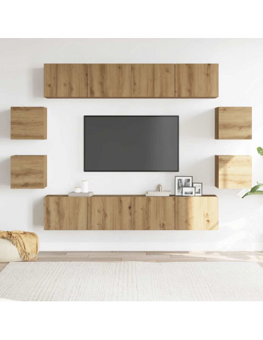 Mobili TV a Parete 8 pz Rovere Artigianale Legno Multistrato