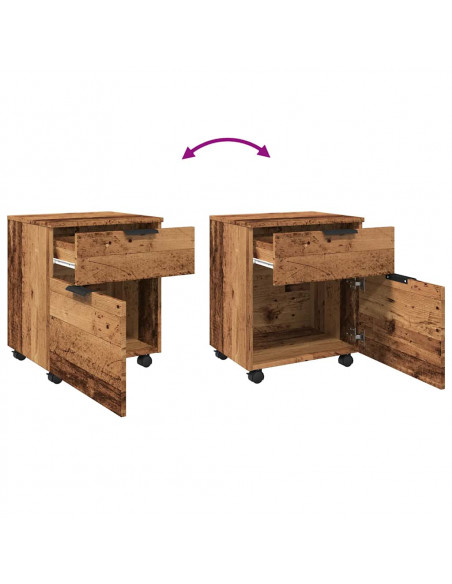 Schedario con Ruote Legno Antico 45x38x54 cm Legno Multistrato