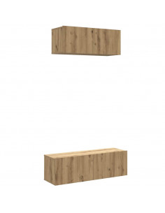 Set Mobile TV 2 pz Montato a Parete Rovere in Legno Multistrato