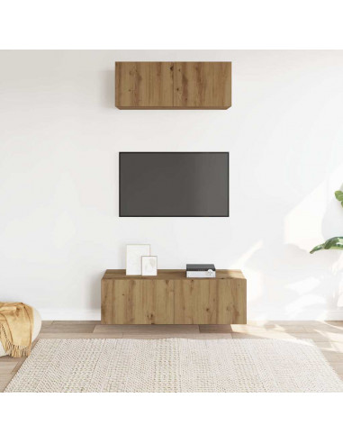 Set Mobile TV 2 pz Montato a Parete Rovere in Legno Multistrato