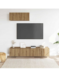 Set Mobile TV 3 pz Montato a Parete Rovere in Truciolato 2