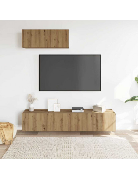 Set Mobile TV 3 pz Montato a Parete Rovere in Truciolato