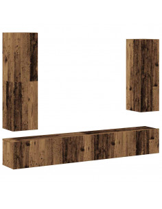 Set Mobile TV 4 pz Montato a Parete Legno Antico in Truciolato