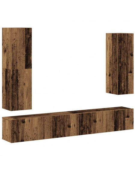 Set Mobile TV 4 pz Montato a Parete Legno Antico in Truciolato