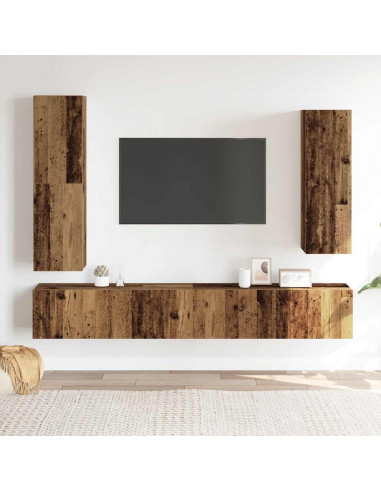 Set Mobile TV 4 pz Montato a Parete Legno Antico in Truciolato