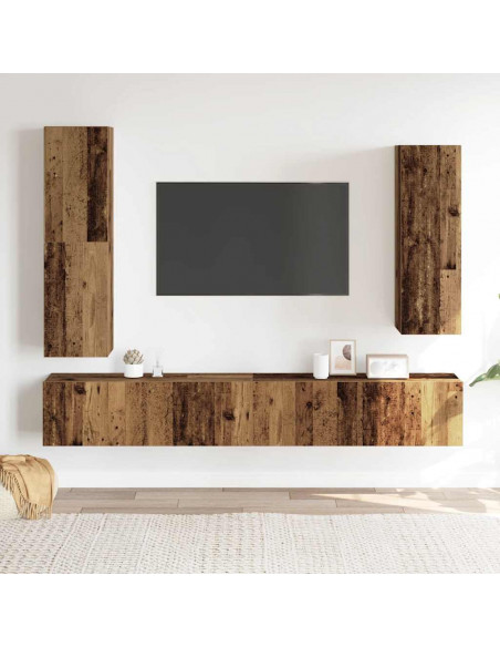 Set Mobile TV 4 pz Montato a Parete Legno Antico in Truciolato