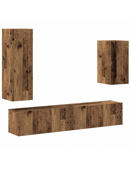 Set Mobile TV 4 pz Montato a Parete Legno Antico in Truciolato
