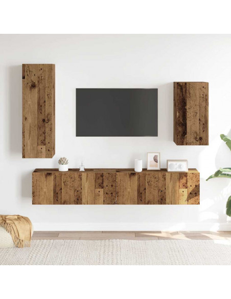 Set Mobile TV 4 pz Montato a Parete Legno Antico in Truciolato