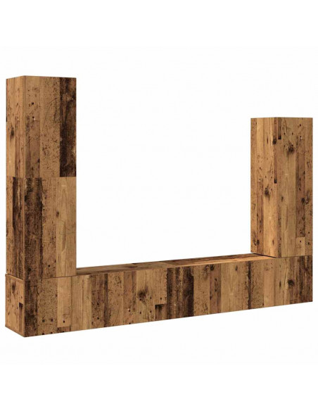 Set Mobile TV 4 pz Montato a Parete Legno Antico in Truciolato