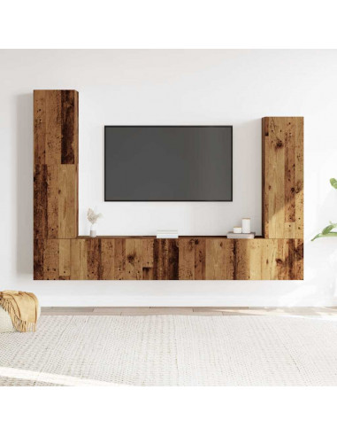 Set Mobile TV 4 pz Montato a Parete Legno Antico in Truciolato