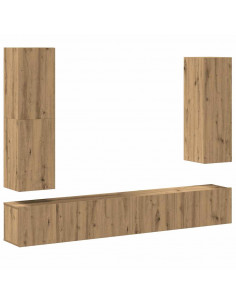 Set Mobile TV 4 pz Montato a Parete Rovere in Legno Multistrato