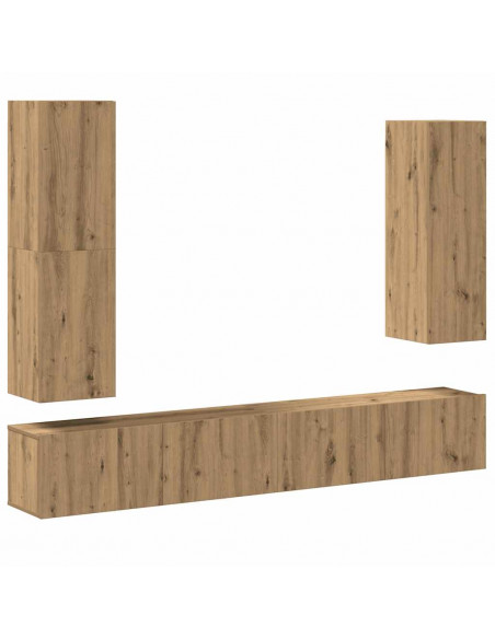Set Mobile TV 4 pz Montato a Parete Rovere in Legno Multistrato
