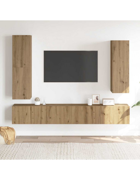 Set Mobile TV 4 pz Montato a Parete Rovere in Legno Multistrato