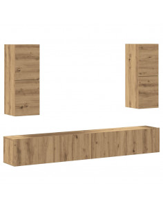 Set Mobile TV 4 pz Montato a Parete Rovere in Legno Multistrato