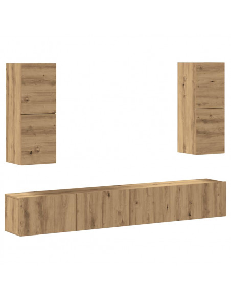 Set Mobile TV 4 pz Montato a Parete Rovere in Legno Multistrato