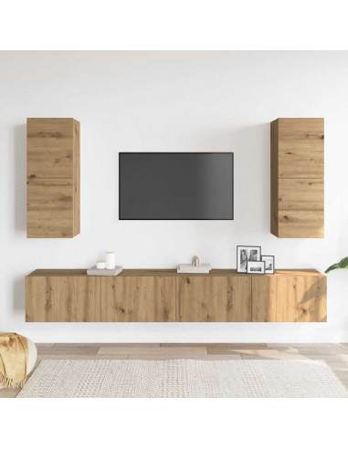 Set Mobile TV 4 pz Montato a Parete Rovere in Legno Multistrato