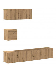 Set Mobile TV 4 pz Montato a Parete Rovere in Legno Multistrato