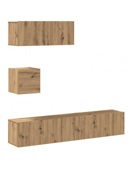 Set Mobile TV 4 pz Montato a Parete Rovere in Legno Multistrato