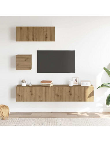 Set Mobile TV 4 pz Montato a Parete Rovere in Legno Multistrato