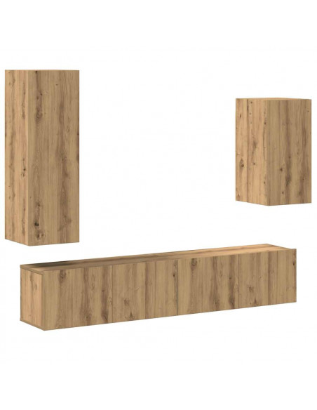 Set Mobile TV 4 pz Montato a Parete Rovere in Legno Multistrato