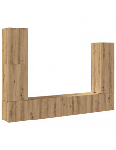 Set Mobile TV 4 pz Montato a Parete Rovere in Legno Multistrato