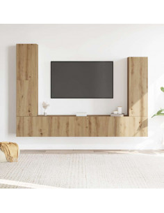 Set Mobile TV 4 pz Montato a Parete Rovere in Legno Multistrato 2