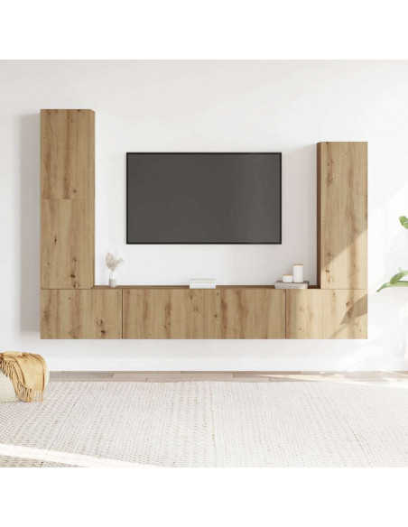 Set Mobile TV 4 pz Montato a Parete Rovere in Legno Multistrato