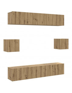 Set Mobile TV 6 pz Montato a Parete Rovere in Legno Multistrato
