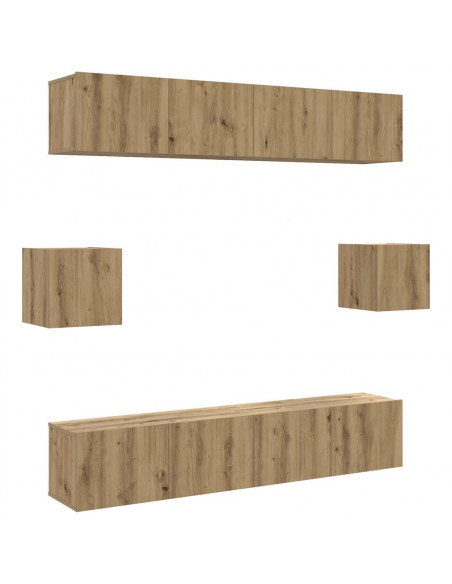 Set Mobile TV 6 pz Montato a Parete Rovere in Legno Multistrato