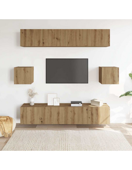 Set Mobile TV 6 pz Montato a Parete Rovere in Legno Multistrato