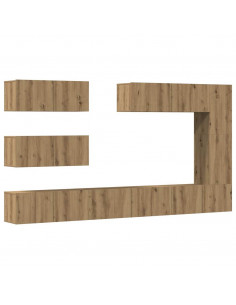 Set Mobile TV 7 pz Montato a Parete Rovere in Legno Multistrato