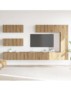 Set Mobile TV 7 pz Montato a Parete Rovere in Legno Multistrato 2