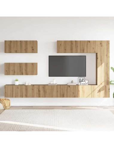 Set Mobile TV 7 pz Montato a Parete Rovere in Legno Multistrato